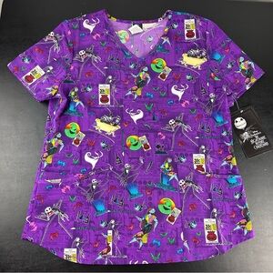 The Nightmare Before Christmas Women’s Scrub Top Size M Jack Skellington New
